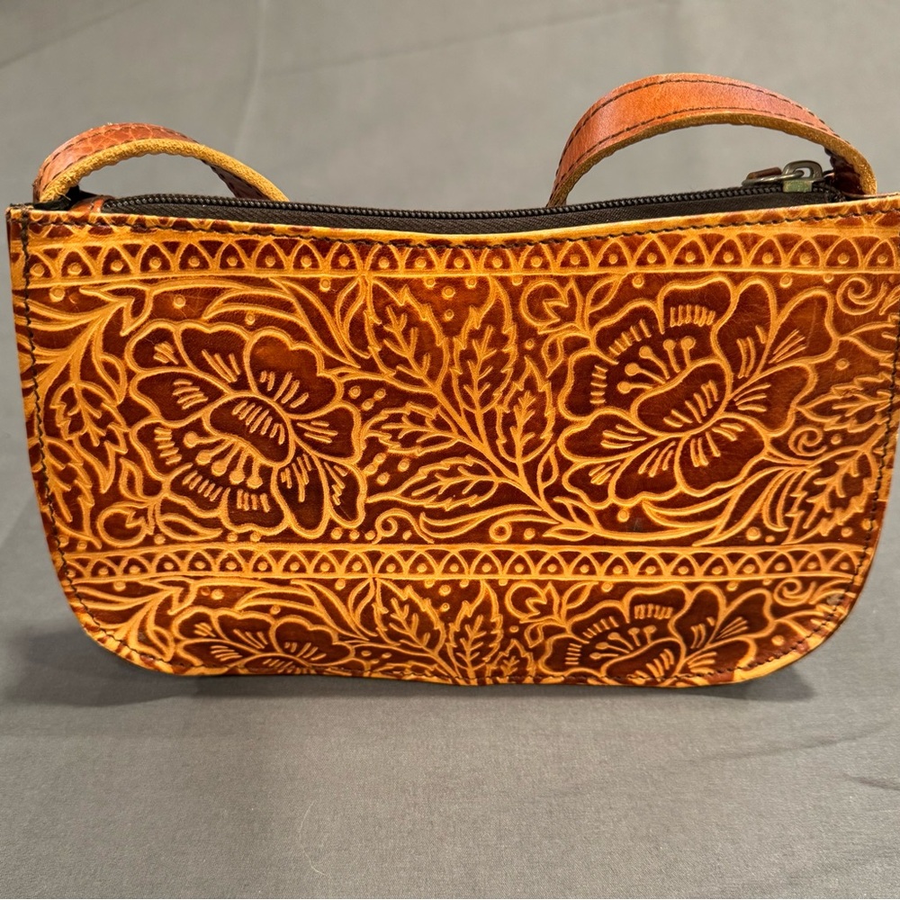 Wilsons Leather Embossed Floral Leather Clutch in Brown and Tan